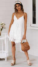 Load image into Gallery viewer, Lace Backless White Short Slip Dress