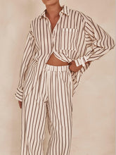 Laden Sie das Bild in den Galerie-Viewer, Loose Casual Striped Patchwork Shirt And Wide-Leg Pants Suit