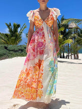 Load image into Gallery viewer, Floral Frill Cutout Back Tie-Up Maxi Dress