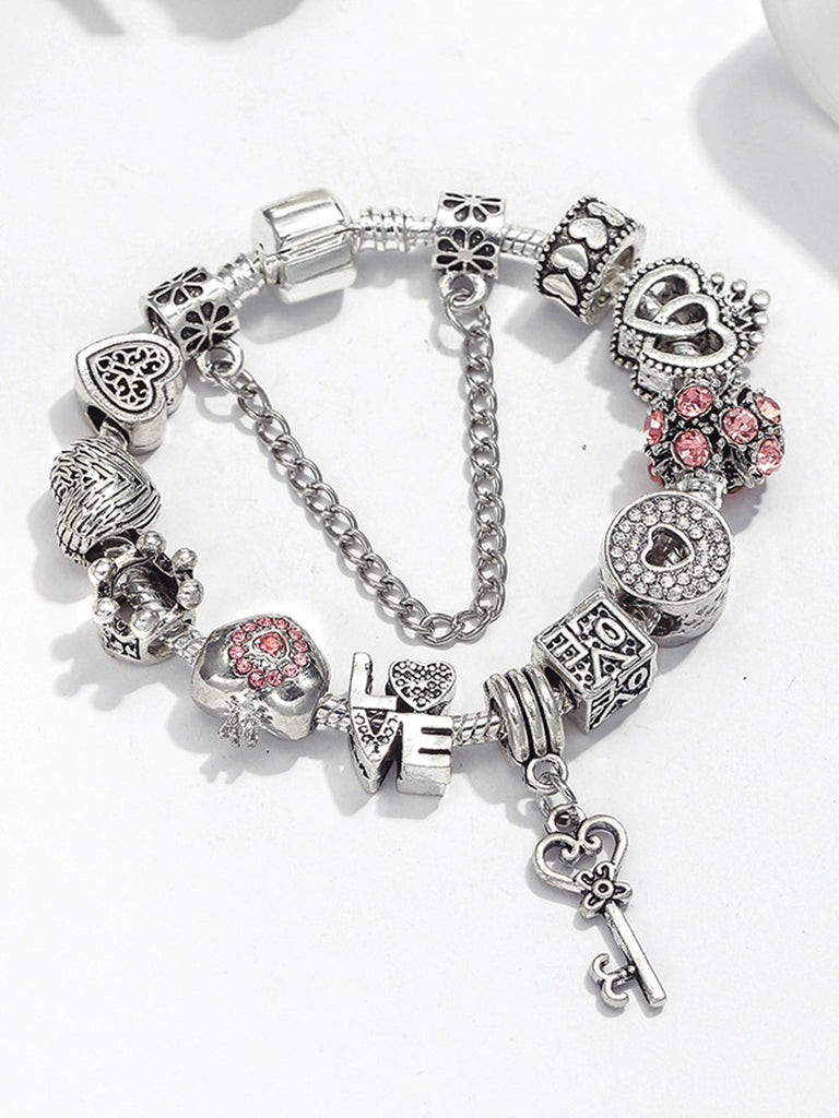 Bracelet d'amour avec clé et cadenas en forme de cœur