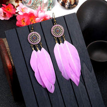 Charger l&#39;image dans la galerie, Boucles d&#39;oreilles à pampilles en plumes de tournesol vintage : boucles d&#39;oreilles pendantes élégantes pour les vacances et le quotidien des femmes