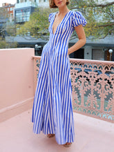 Load image into Gallery viewer, Bubble Sleeve In Stripe Wavy Maxi Dress