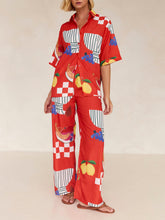 画像をギャラリービューアに読み込む, Unique Fruit Print Holiday Loose Shirt Wide Leg Pants Suit