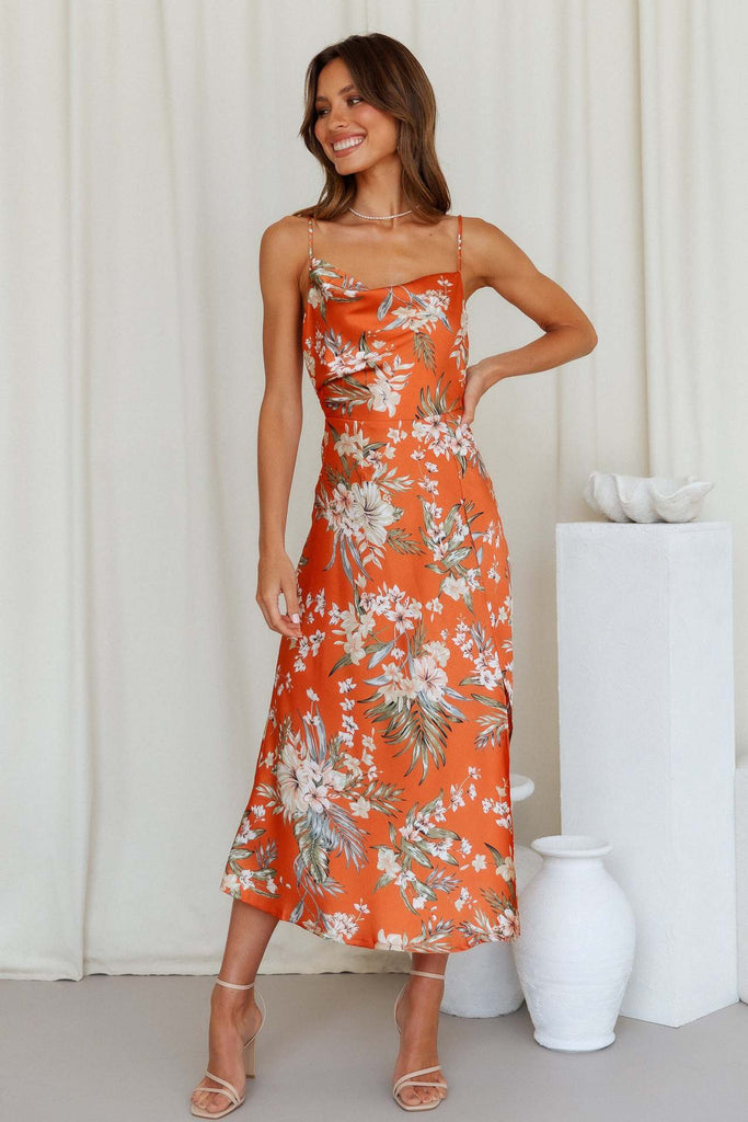 Sexy Satin Slip Dress With Floral Print