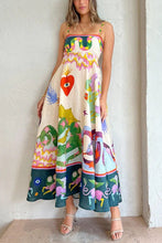 Lataa kuva Galleria-katseluun, Linen Blend Unique Print Smocked Back Pocketed Midi Dress