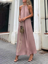 Carregar imagem no visualizador da galeria, Gold Trimmed Halter Neck Maxi Dress