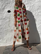 Lataa kuva Galleria-katseluun, Ethnic Unique Print Button Loose Shirt Midi Dress