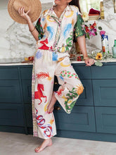 Carregar imagem no visualizador da galeria, Unique Print Short Sleeve Loose Shirt And Elastic Waist Pants Set