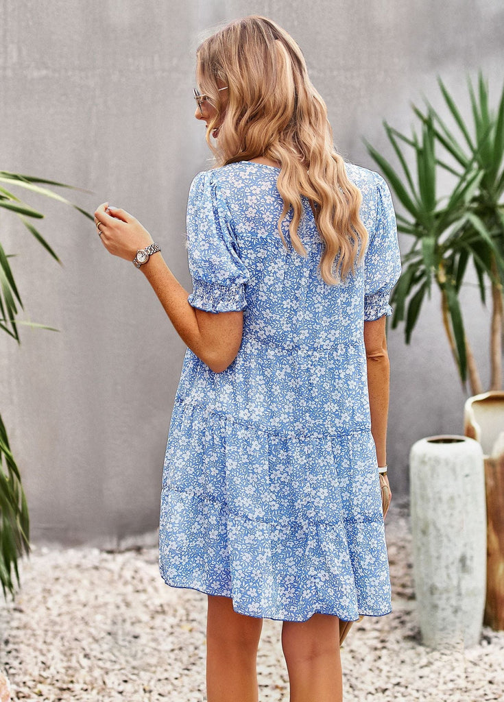 Fashion Chiffon Waist-skimming Printed Boho Dress