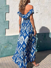 Laden Sie das Bild in den Galerie-Viewer, Ethnic Print Smocked Bust Ruffle Neck Maxi Dress