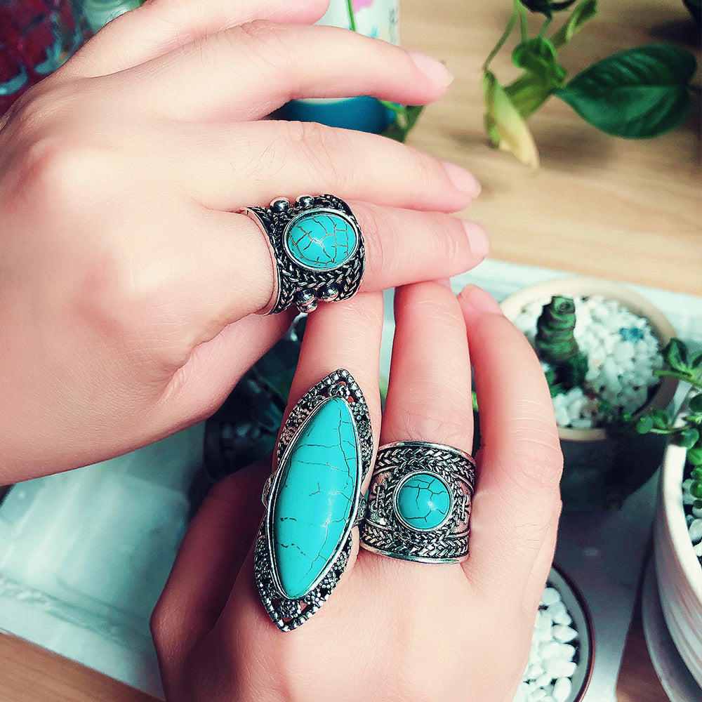 Bohemian and Green Turquoise Ring Bold Statement Piece