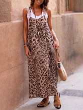 Load image into Gallery viewer, Leopard Print Patchwork Suspender Maxi Dress