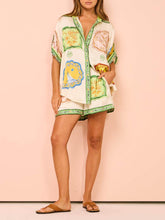 Carregar imagem no visualizador da galeria, Cream Unique Ethnic Print Shirt Shorts Set