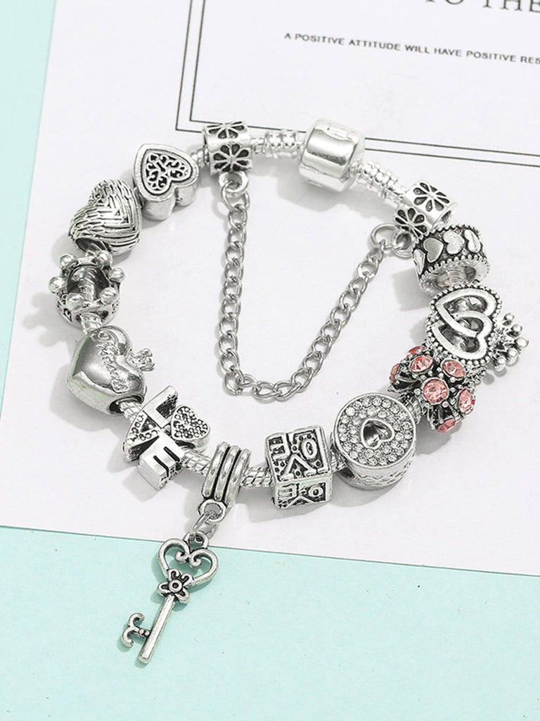 Bracelet d'amour avec clé et cadenas en forme de cœur