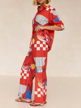 Lataa kuva Galleria-katseluun, Unique Fruit Print Holiday Loose Shirt Wide Leg Pants Suit