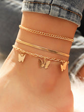 Laden Sie das Bild in den Galerie-Viewer, Goldtone Butterfly Station Anklet Set