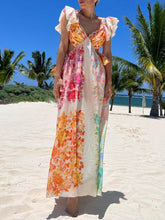 Load image into Gallery viewer, Floral Frill Cutout Back Tie-Up Maxi Dress