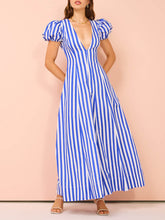 Load image into Gallery viewer, Bubble Sleeve In Stripe Wavy Maxi Dress