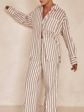 Carica l&#39;immagine nel visualizzatore di Gallery, Loose Casual Striped Patchwork Shirt And Wide-Leg Pants Suit