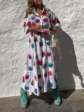 Laden Sie das Bild in den Galerie-Viewer, Ethnic Unique Print Button Loose Shirt Midi Dress