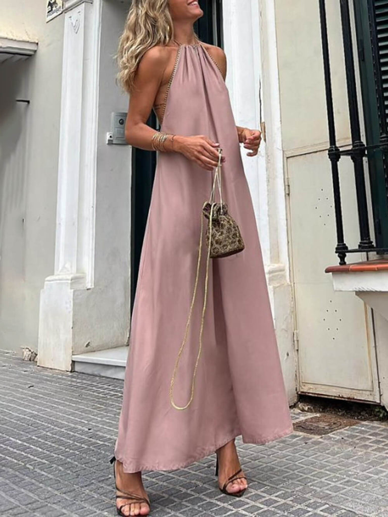 Robe longue à col licou avec bordures dorées