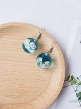 Laden Sie das Bild in den Galerie-Viewer, Blue Sky Sphere Dangle Earrings Terrarium Clear Cloudy Sky Designer Earrings