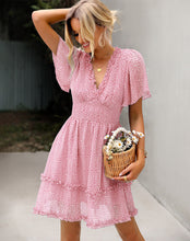 Load image into Gallery viewer, V-neck Polka Dot Chiffon Cake Dress