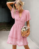 V-neck Polka Dot Chiffon Cake Dress