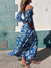 Carica l&#39;immagine nel visualizzatore di Gallery, Vacation Ethnic Print Smocked Off Shoulder Pocketed Maxi Dress