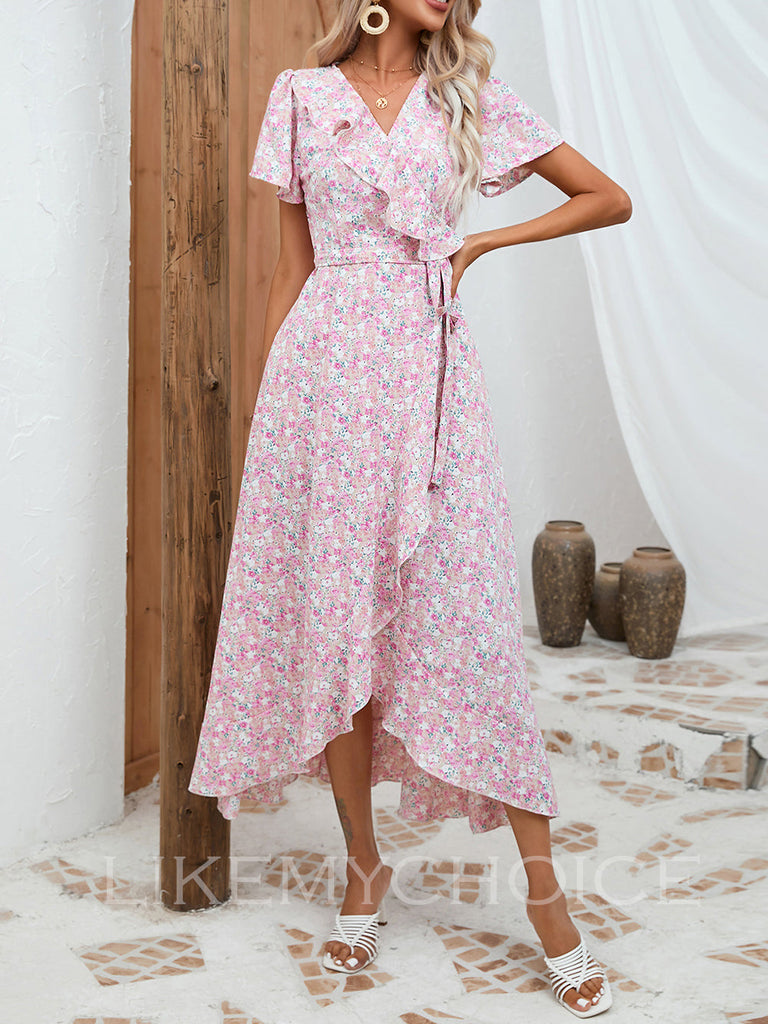 Robe bohème à lacets et col en V pour vacances à la plage en bord de mer