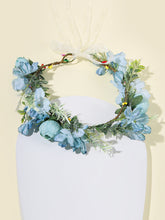 Load image into Gallery viewer, Boho Flower Crown Headpiece Hair Wreath with Ribbon Festival Blue