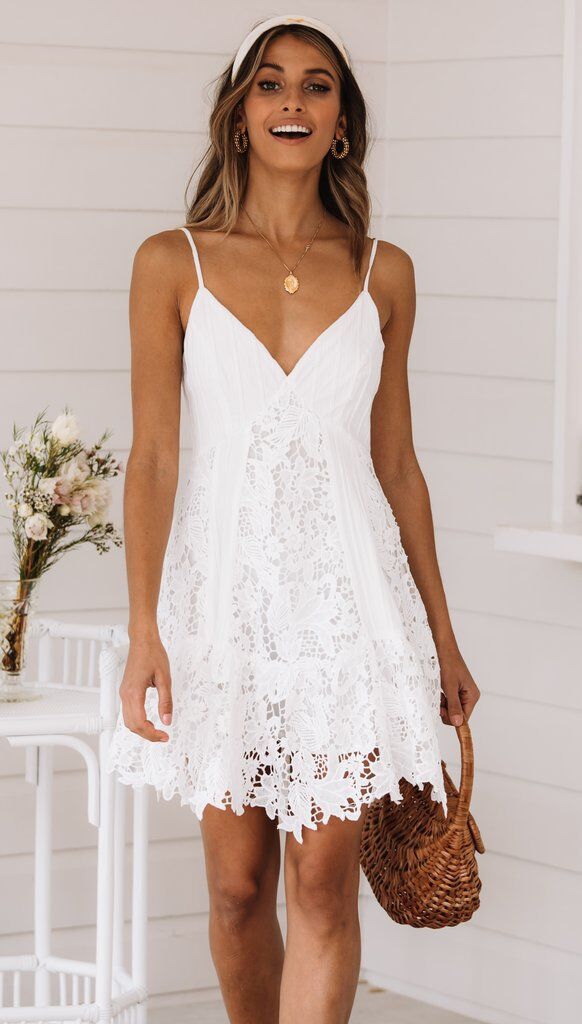 Lace Backless White Short Slip Dress