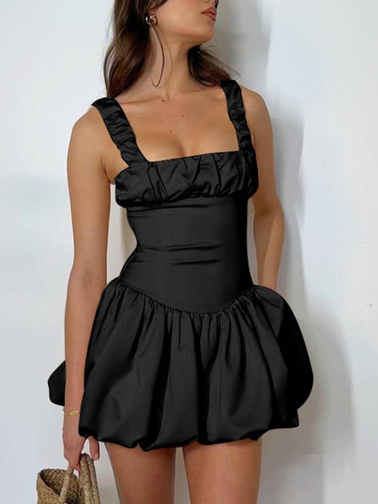 Elegant Pleated with Puffy Mini Dress