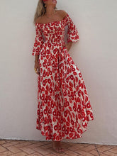 Carica l&#39;immagine nel visualizzatore di Gallery, Floral Print Smocked Off Shoulder Pocketed Maxi Dress