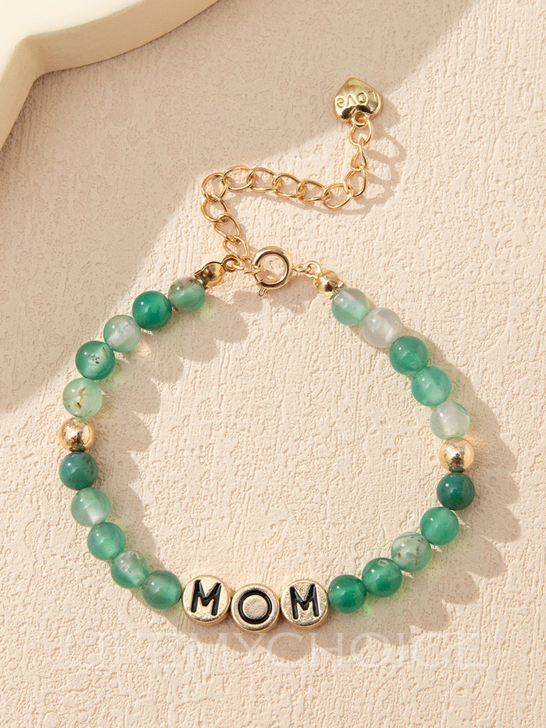 Bracelet en perles d'agate verte naturelle MOM