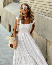 Load image into Gallery viewer, Plaid Ruffled-Sleeve Smocked Maxi Dress