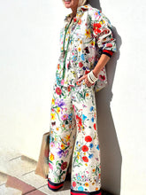 Load image into Gallery viewer, Floral Unique Print Elastic Waist Pocketed Wide Leg Pants-Set