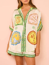 Carregar imagem no visualizador da galeria, Cream Unique Ethnic Print Shirt Shorts Set