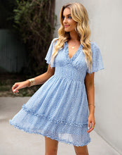 Load image into Gallery viewer, V-neck Polka Dot Chiffon Cake Dress