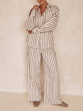 Görseli Galeri görüntüleyiciye yükleyin, Loose Casual Striped Patchwork Shirt And Wide-Leg Pants Suit