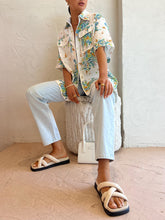 Load image into Gallery viewer, Floral Print Ivory Trim Pocketed Blouse And Back Elastic Shorts Set