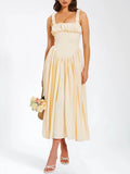 Elegant Pleated Strap Puffy Maxi Dress