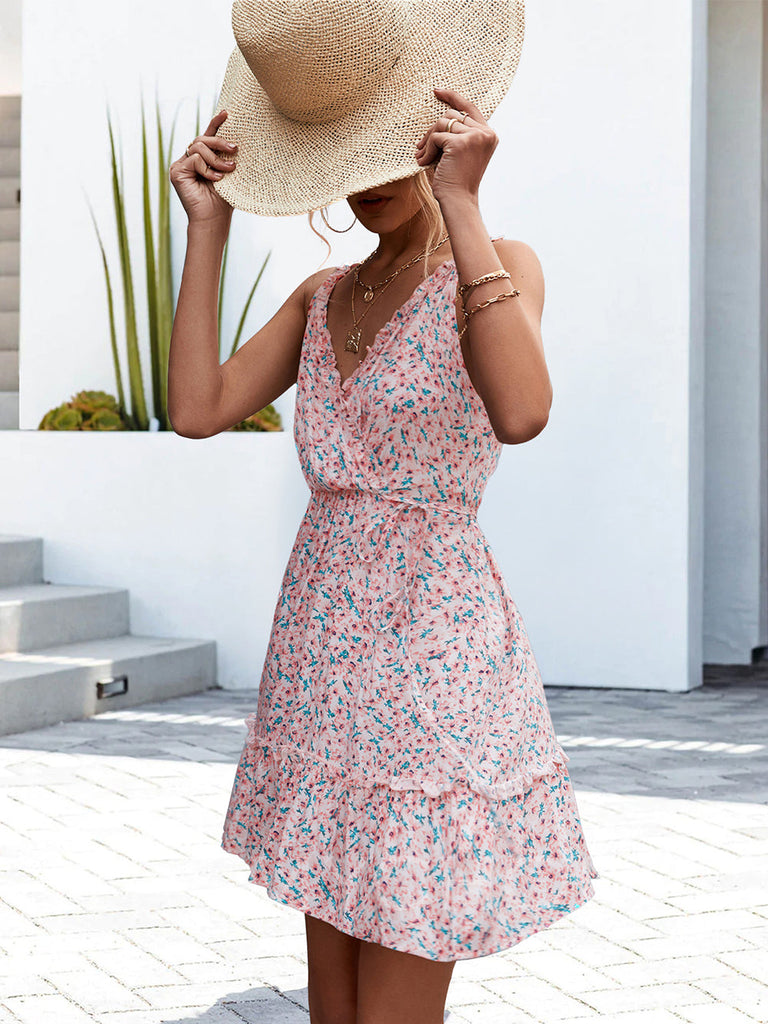 Women Sexy V-neck Ruffles Sun Dress