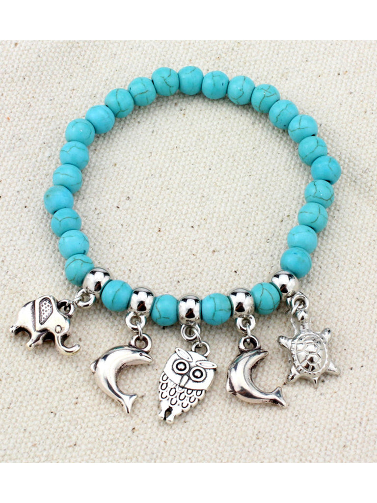 Bracelet éléphant en croix turquoise tendance