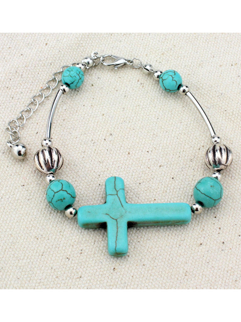 Bracelet éléphant en croix turquoise tendance