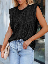 Carregar imagem no visualizador da galeria, Sequined Sequined Shoulder-Padded Sleeveless Tank Top