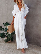 Carica l&#39;immagine nel visualizzatore di Gallery, Button Cotton Linen Perfect Beach Boho Maxi Dress