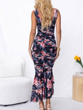 Load image into Gallery viewer, Sweetheart Neck Strap Printed Pleated Mesh Maxi Dress