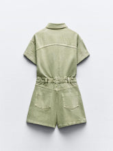 Load image into Gallery viewer, Mini Denim Cuffed-Romper-Green