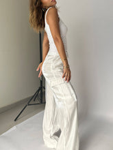 Laden Sie das Bild in den Galerie-Viewer, Golden Years Glitter Fabric Drawstring Waist Pocketed Wide Leg Pants